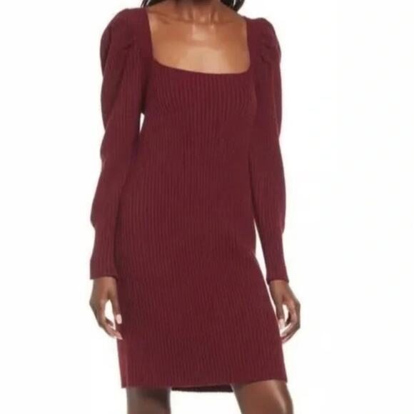 Charles Henry Square Neck Ribbed Mini Sweater Dress - Picture 1 of 4